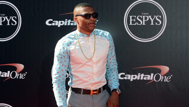 2014: Russell Westbrook arrives at the ESPY Award show at Nokia Theatre.