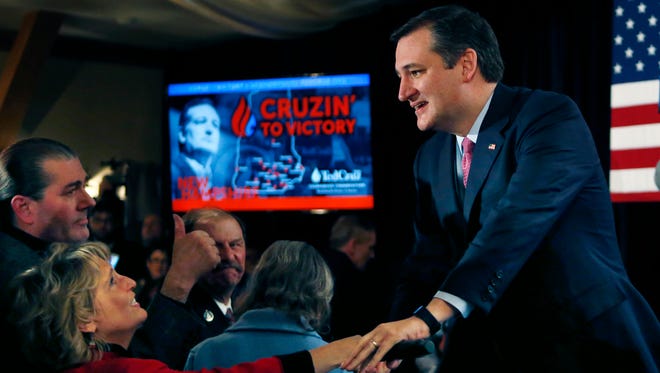 Cruz greets supporters on New Hampshire primary night on Feb. 9, 2016, in Hollis, N.H.