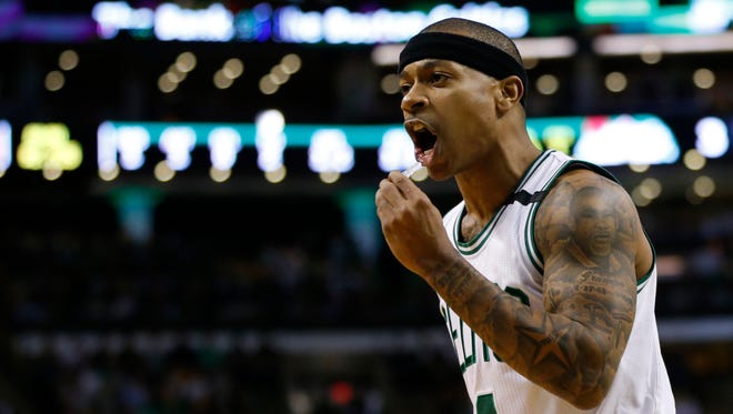 May 2, 2017: Isaiah Thomas reacts during the first quarter in Game 2 of the second round of the 2017 NBA Playoffs against the Washington Wizards.