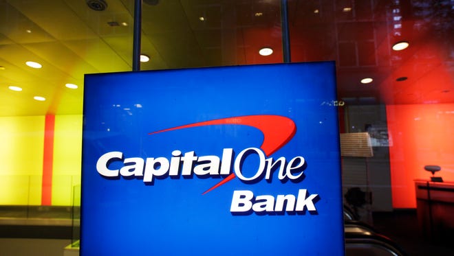 File photo taken in 2012 shows the logo of Capital One Bank at a branch in New York City.