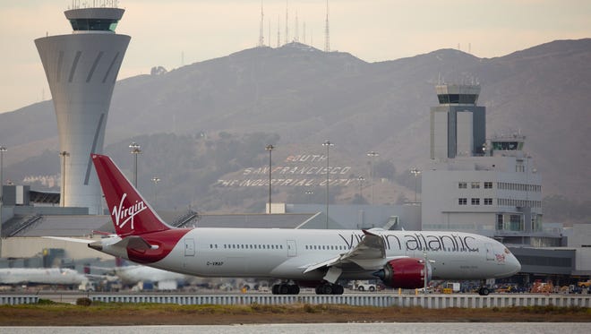 A Virgin Atlantic Boeing 787 taxis out for departure from San Francisco International Airport on Oct. 22, 2016.
