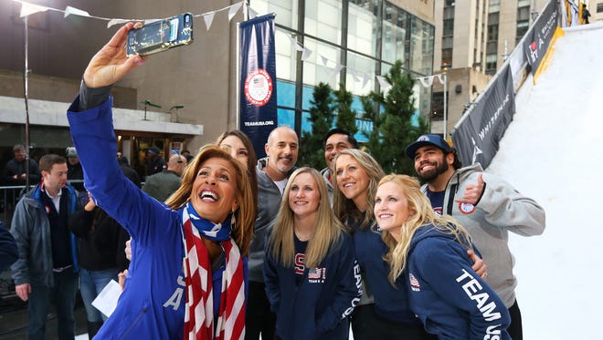 TODAY host Matt Lauer and Hoda Kotb pose for a photo with 2018 Team USA Olympic and Paralympic hopefuls on Feb. 8  in New York.