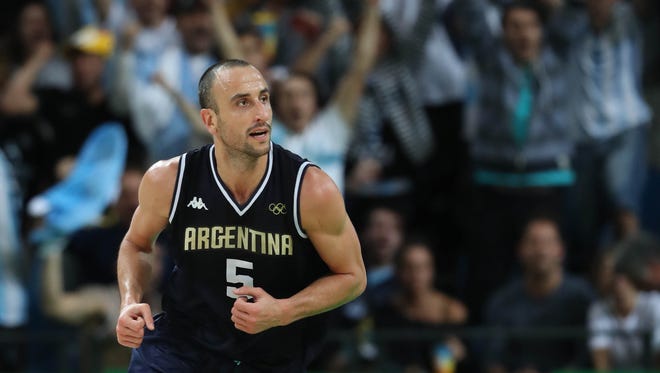 2016: Ginobili reacts during the men's preliminary round against Lithuania in the Rio Olympic Games.